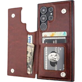 Compatible with Samsung Galaxy S24 Ultra Wallet Case with Card Holder, PU Leather Kickstand Card Slots Case, Double Magnetic Clasp and Durable Shockproof Cover 5G 6.8 Inch(Black)