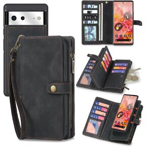 TwoHead for Google Pixel 6 Case, Detachable Magnetic Wallet Case with Card Holder,Coin Pocket,PU Leather All-Round Shockproof Cover, 6.4in,Blue