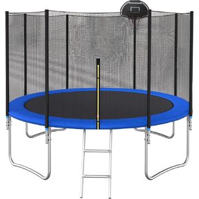 Livavege 10FT Trampoline للأطفال والكبار مع شبكة أمان وسلم، وحلقة كرة السلة، ترامبولين من النوع المقوى المعتمد من ASTM في الهواء الطلق مع حصيرة القفز وبطانة غطاء زنبركي، 240 رطل