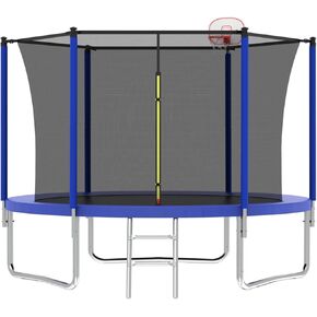 Livavege 10FT Trampoline for Kids and Adults with Safety Enclosure Net & Ladder, Basketball Hoop, ASTM Approved Reinforced Type Trampoline Outdoor with Jumping Mat and Spring Cover Padding, 240LBS