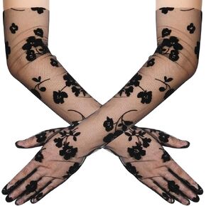 zeasciosd Women's Long Lace Floral Gloves Sheer Mesh Tulle Gloves Elbow Length Wedding Bridal Opera Party Dance Gloves