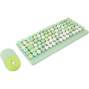 Keyboard and Mouse Retro Colorful Round Keycap 86 Keys, 2.4G for PC Laptop Computer, USB Cute Keyboard Mouse, for Office Work (Green)