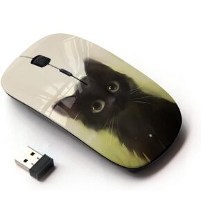 [ Optical 2.4G Wireless Mouse ] cute painting kitten cat black pet animal