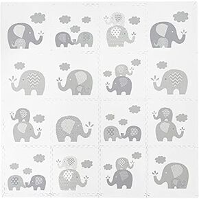 Tadpoles Elephant Print Play Mat Set, Grey, 16 Piece,