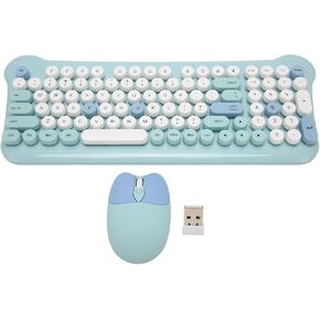 Jectse Keyboard and Mouse Combo, Colorful Retro Typewriter Keyboard with Round Keycaps, Mouse and Keyboard for Computer Laptop ()