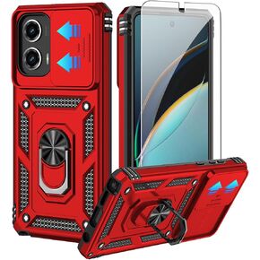 for Moto G Stylus 5G 2024 Case,with HD Screen Protector,[Slide Camera Cover],Military Grade Rugged Drop Protective Case with Magnetic Shockproof Kickstand for Moto G Stylus 5G 2024 (Red)