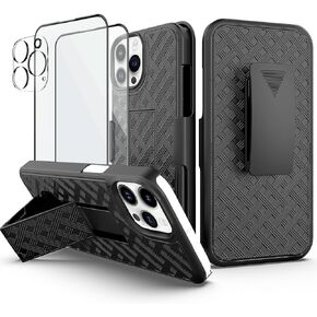 Ailiber for iPhone 16 Pro Holster, Swivel Belt Clip, iPhone 16 Pro Case with Screen Protector[2 Pack], Kickstand Holder, Slim Shockproof Shell Full Body Pouch Phone Cover for iPhone 16 Pro-Black