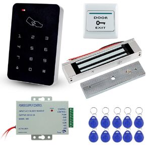 LIBO Stand-Alone Door Access Control System Kit Set with 180kg/350lbs Electric Magnetic Lock, DC12V/3A Power Supply, Door Exit Release Button, 10pcs RFID EM ID Keyfobs