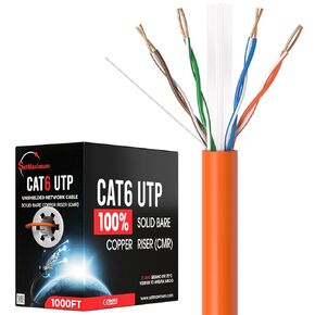Cables Direct Online Cat6 23AWG 500FT Solid Bare Copper, CMR ETL Riser Wire, 550MHz Bulk Ethernet, Red