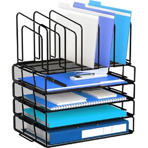 منظم مكتب Gawerk، منظمات مكتبية معدنية وملحقاتها، صينية رسائل قابلة للتكديس بطبقتين و5 أقسام مستقيمة لتنظيم فارز الملفات واللوازم المكتبية للمكتب المنزلي، أسود in Kuwait