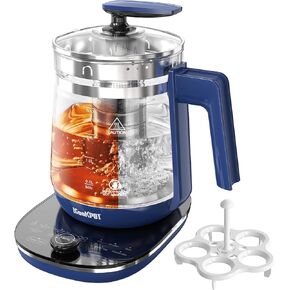 ICOOKPOT Hot Tea Maker Glass Electric Kettle with Tea Infuser and Temperature Control,1.5L Stainless Steel Tea Maker & 1200W Rapid Boiling,Programmable Control for your Favorite Teas and Coffee,White