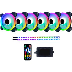 Apevia TL612L2S-RGB Twilight 120mm Silent Dual-Ring RGB Color Changing LED Fan w/Remote Control, 28x LEDs & 8X Rubber Pads w/ 2 LED Strips (6+2-pk)