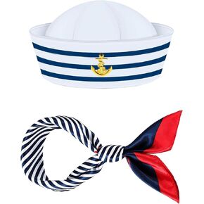 Yacht Captain Costume Set, Navy Costume Sailor Costume Accessories with Sailor Hat Scarf Captain Hat and Sunglasses for Men Women for Halloween Dress up Yacht Rock Party