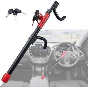 iMonse Steering Wheel Lock Anti-Theft Heavy Duty Secure Car Device, Adjustable Length Clamp Double Hook Locks Universal Fit Black