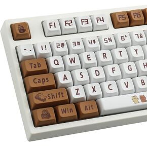 Hyekit PBT Keycaps 129 Keys Cat Coffee Keycaps Dye-Sublimation Cute Keycaps XDA Profile Custom Keycaps for Cherry Gateron MX Switches Mechanical Keyboards