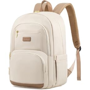 LOVEVOOK Travel Laptop Backpack for Women, Waterproof Work Backpack Fits 15.6 Inch Laptop, Large Computer Backpack for College, Beige
