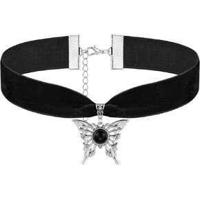 Black Velvet Moon Gemstone Choker Necklace for Women, Gothic Vintage Velvet Collar Necklace with Crystal Pendant, Adjustable Soft Collar Chain Choker Necklace for Teen Girls