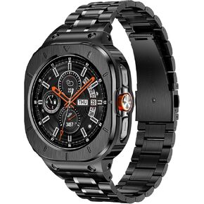 Stainless Steel Bands with Case Compatible with Samsung Galaxy Watch Ultra 47mm, Rugged Protector Cover and Metal Band for Samsung Galaxy Watch 7 Ultra for Men