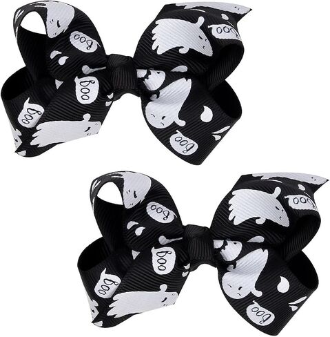 Baby Girl's 2 Pcs Halloween Bowknot Hair Clip Cartoon Printed Bowknot Hair Clip (Orange Spider) in Saudi Arabia