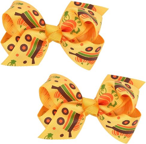 Baby Girl's 2 Pcs Halloween Bowknot Hair Clip Cartoon Printed Bowknot Hair Clip (Orange Spider) in Saudi Arabia