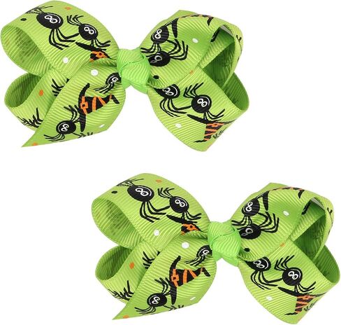 Baby Girl's 2 Pcs Halloween Bowknot Hair Clip Cartoon Printed Bowknot Hair Clip (Orange Spider) in Saudi Arabia