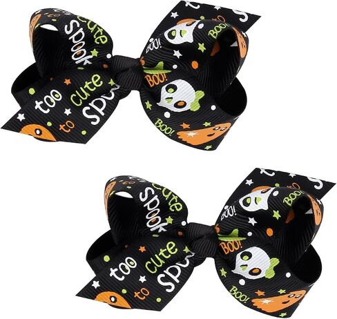 Baby Girl's 2 Pcs Halloween Bowknot Hair Clip Cartoon Printed Bowknot Hair Clip (Orange Spider) in Saudi Arabia
