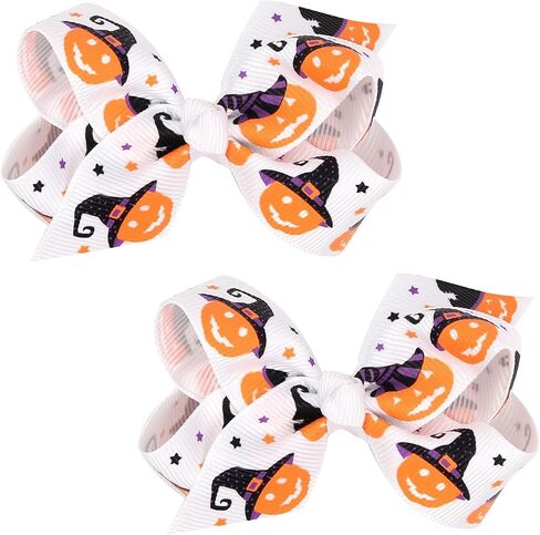 Baby Girl's 2 Pcs Halloween Bowknot Hair Clip Cartoon Printed Bowknot Hair Clip (Orange Spider) in Saudi Arabia