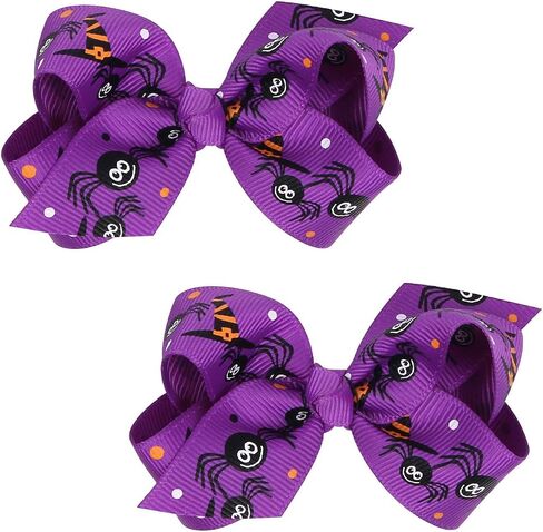 Baby Girl's 2 Pcs Halloween Bowknot Hair Clip Cartoon Printed Bowknot Hair Clip (Orange Spider) in Saudi Arabia