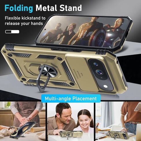 Janmitta Case Compatible with Google Pixel 9 Pro XL Built in Slide Camera Lens Cover+Screen Protector+Finger Ring Holder Kickstand,Heavy Duty Shockproof Full Body Protective Phone Cover,Black in Saudi Arabia