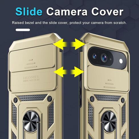 Janmitta Case Compatible with Google Pixel 9 Pro XL Built in Slide Camera Lens Cover+Screen Protector+Finger Ring Holder Kickstand,Heavy Duty Shockproof Full Body Protective Phone Cover,Black in Saudi Arabia
