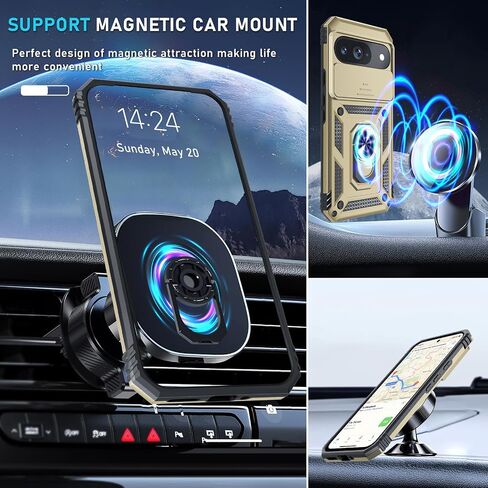 Janmitta Case Compatible with Google Pixel 9 Pro XL Built in Slide Camera Lens Cover+Screen Protector+Finger Ring Holder Kickstand,Heavy Duty Shockproof Full Body Protective Phone Cover,Black in Saudi Arabia