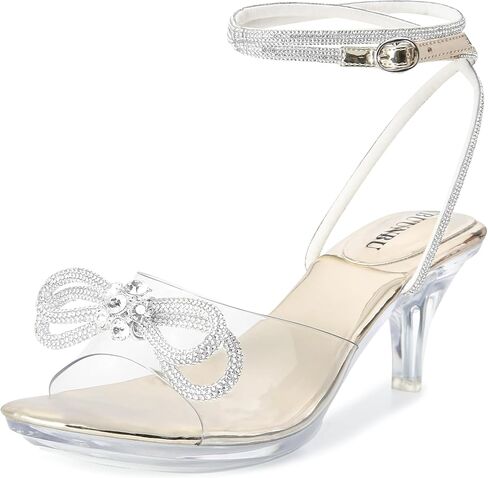NBUUNBU Rhinestone Bowknots Strappy Heels Clear Heels For Women Ankle Strap Platform Sandals Transparent High Heels Sexy Crystal Slingback Stiletto Open Toe Comfy Party Wedding Shoes Mules Pump in Saudi Arabia