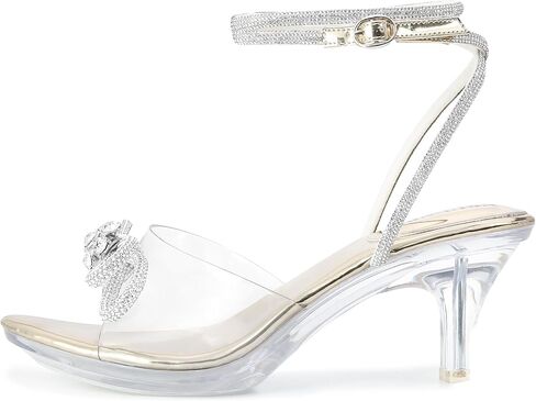 NBUUNBU Rhinestone Bowknots Strappy Heels Clear Heels For Women Ankle Strap Platform Sandals Transparent High Heels Sexy Crystal Slingback Stiletto Open Toe Comfy Party Wedding Shoes Mules Pump in Saudi Arabia