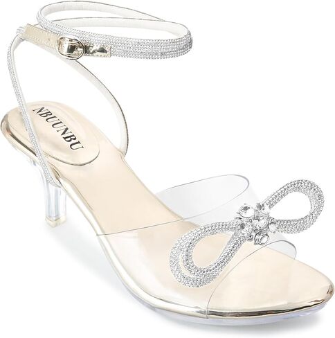 NBUUNBU Rhinestone Bowknots Strappy Heels Clear Heels For Women Ankle Strap Platform Sandals Transparent High Heels Sexy Crystal Slingback Stiletto Open Toe Comfy Party Wedding Shoes Mules Pump in Saudi Arabia