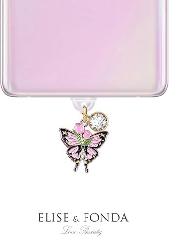 ELISE & FONDA TP393 Type-C USB Charging Port Anti Dust Plug Butterfly BowTulips Cell Phone Charm for iPhone 15 /Samsung/OnePlus/Xiaomi/oppo Android Phones (Black & Pink) in Saudi Arabia