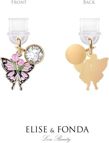ELISE & FONDA TP393 Type-C USB Charging Port Anti Dust Plug Butterfly BowTulips Cell Phone Charm for iPhone 15 /Samsung/OnePlus/Xiaomi/oppo Android Phones (Black & Pink) in Saudi Arabia