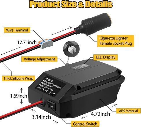 20V to 12V Step Down Converter for Craftsman 20V V20 Battery, Power Wheels Adapter with Cigarette Lighter, DC 5-13V Buck Converter Voltage Regulator for RC Car, DIY, Car Appliances in Saudi Arabia