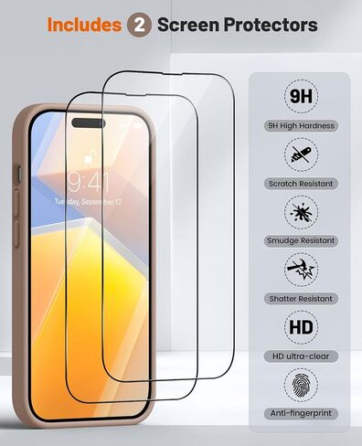 OTOFLY Designed for iPhone 14 Pro Max Case, Liquid Silicone Case with 2 Pack Tempered Glass Screen Protector, Upgraded Camera Protection, Anti-Scratch Soft Microfiber Lining, 6.7 inch (Light Brown) in Saudi Arabia