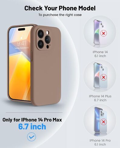 OTOFLY Designed for iPhone 14 Pro Max Case, Liquid Silicone Case with 2 Pack Tempered Glass Screen Protector, Upgraded Camera Protection, Anti-Scratch Soft Microfiber Lining, 6.7 inch (Light Brown) in Saudi Arabia