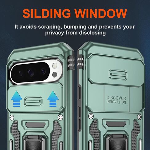 حافظة لهاتف Google Pixel 9/Pixel 9 Pro مع [عبوتين] واقي شاشة عالي الدقة + غطاء كاميرا منزلق، مسند حلقي يدور 360 درجة [درجة عسكرية] حافظة هاتف واقية مضادة للصدمات، أسود in Saudi Arabia