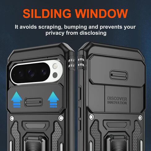 حافظة لهاتف Google Pixel 9/Pixel 9 Pro مع [عبوتين] واقي شاشة عالي الدقة + غطاء كاميرا منزلق، مسند حلقي يدور 360 درجة [درجة عسكرية] حافظة هاتف واقية مضادة للصدمات، أسود in Saudi Arabia