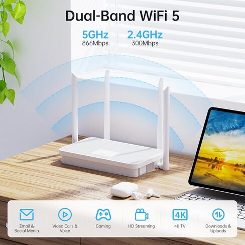 UeeVii AX1200 WiFi 5 WiFi Router, Dual-Band Gigabit Wireless Router Compatible with Wireless Bridge & AP, 1x WAN,3X LAN Ethernet Router Supports Guest WiFi, Parental Controls, OneMesh, AP Mode in Kuwait