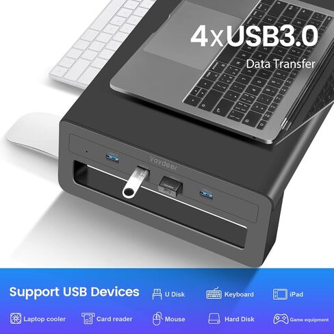 Vaydeer Dual Monitor Stand Computer Riser with USB 3.0 Hub Ports, Double Metal Stand for 2 Computer, TV, PC, Printer, Multi Media Speaker, Multifunctional Desktop Organizer in Saudi Arabia