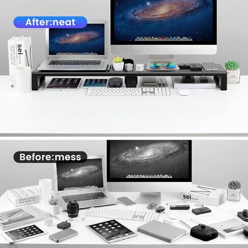 Vaydeer Dual Monitor Stand Computer Riser with USB 3.0 Hub Ports, Double Metal Stand for 2 Computer, TV, PC, Printer, Multi Media Speaker, Multifunctional Desktop Organizer in Saudi Arabia
