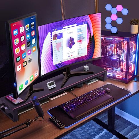Vaydeer Dual Monitor Stand Computer Riser with USB 3.0 Hub Ports, Double Metal Stand for 2 Computer, TV, PC, Printer, Multi Media Speaker, Multifunctional Desktop Organizer in Saudi Arabia