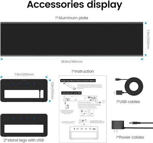 Vaydeer Dual Monitor Stand Computer Riser with USB 3.0 Hub Ports, Double Metal Stand for 2 Computer, TV, PC, Printer, Multi Media Speaker, Multifunctional Desktop Organizer in Saudi Arabia
