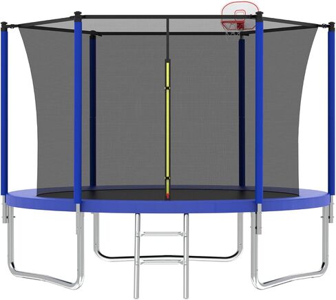 Livavege 10FT Trampoline for Kids and Adults with Safety Enclosure Net & Ladder, Basketball Hoop, ASTM Approved Reinforced Type Trampoline Outdoor with Jumping Mat and Spring Cover Padding, 240LBS in Kuwait