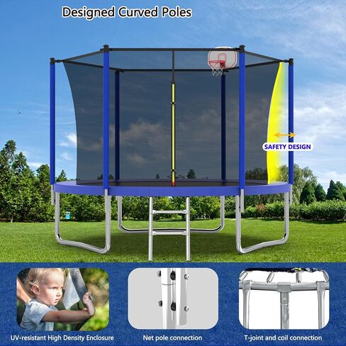 Livavege 10FT Trampoline for Kids and Adults with Safety Enclosure Net & Ladder, Basketball Hoop, ASTM Approved Reinforced Type Trampoline Outdoor with Jumping Mat and Spring Cover Padding, 240LBS in Saudi Arabia