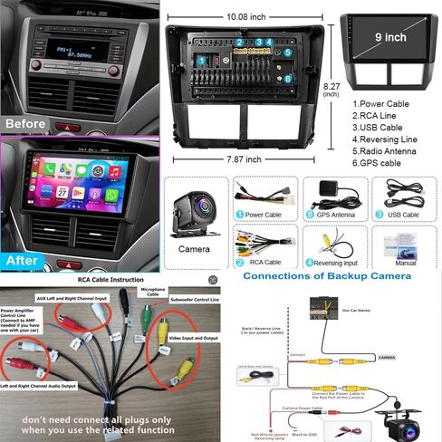 【2+64G】راديو سيارة لسيارة Subaru Forester 2008-2012، ستيريو Android مع Carplay اللاسلكي وAndroid Auto، شاشة لمس 9 بوصات مع GPS/Bluetooth5.2/WiFi/راديو FM/شاشة مقسمة/وحدة رأس Android + كاميرا احتياطية in Saudi Arabia