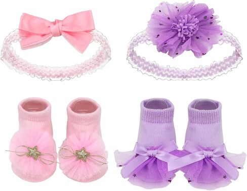 2 قطعة طفل زهرة القوس Headbands الوليد الجوارب مجموعات طفل الفتيات النايلون Headbands مع الجوارب العصابات الشعر للأطفال الرضع طفل in Kuwait